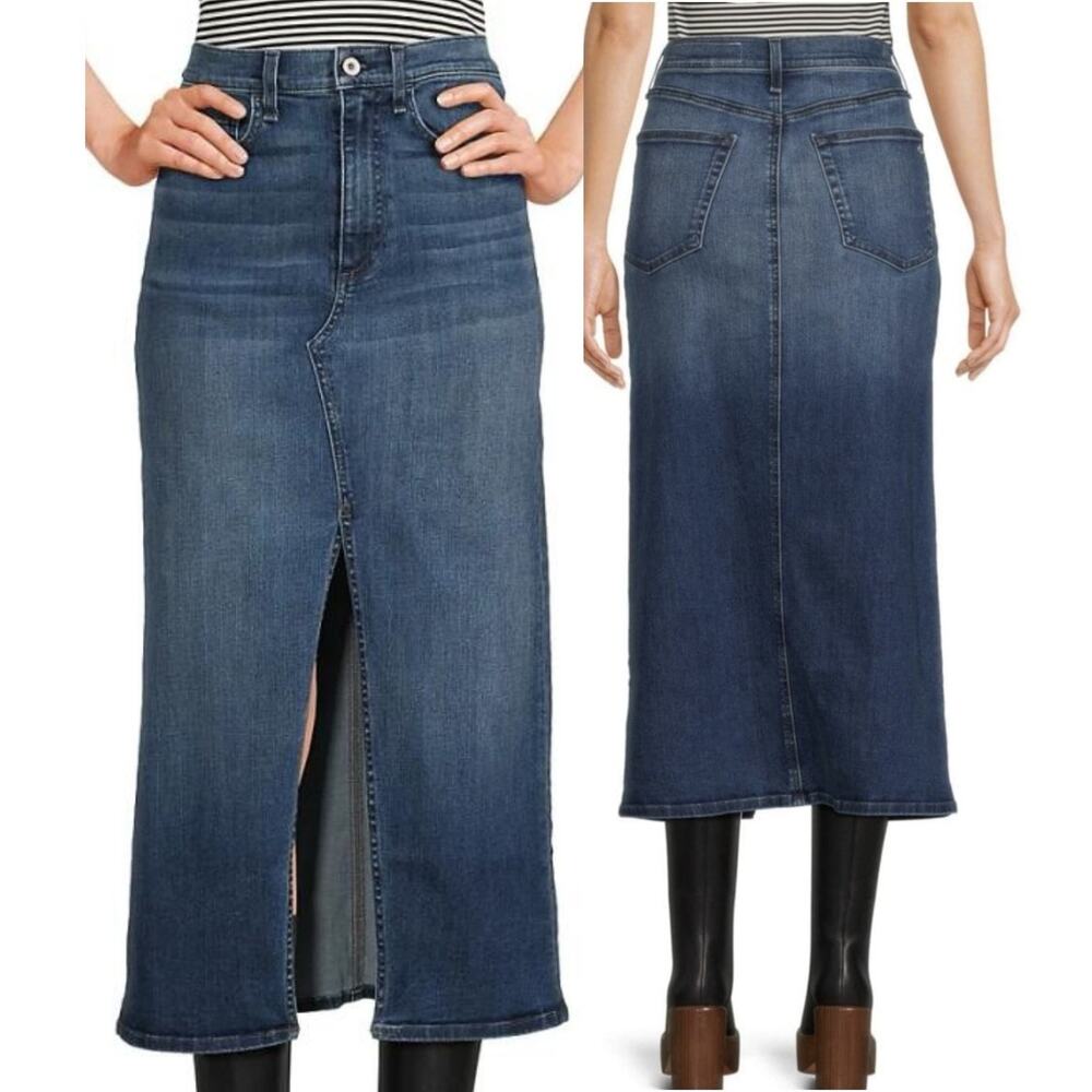 New $258 RAG & BONE Clare Midi Denim Skirt Medium Wash Front Slit Boho Chic 29